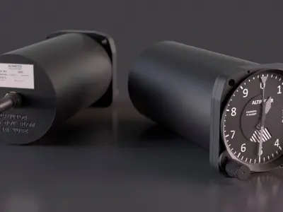 Cylindrical Aircraft Altimeter Mechanical Dial Black Rigged 3D model