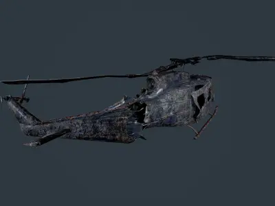 Wrecked Damaged UH1H Military Helicopter Game Ready Low-poly 3D model
