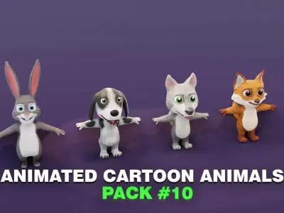 Rabbit Hound Dog Wolf Fox 3D Models Pack Low-poly 3D model