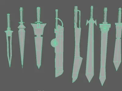 Sword pac 3d collection lowpoly base Free low-poly 3D model