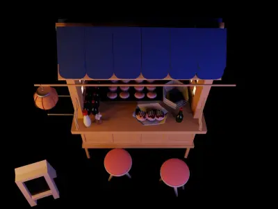 Puesto de Takoyaki Japones Nocturno 3D model