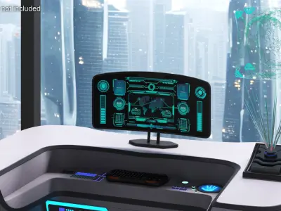 Futuristic Control Station Desk with Hologram 3D model