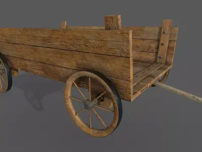Low-poly wooden wagon 3D model Low-poly 3D model