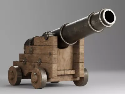 Medieval pirate cannon Low-poly 3D model