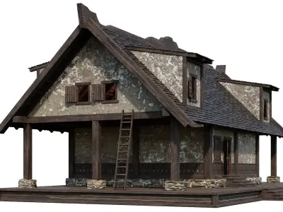 Old Medieval House Building 4K Textures GameReady 96 Low-poly 3D model