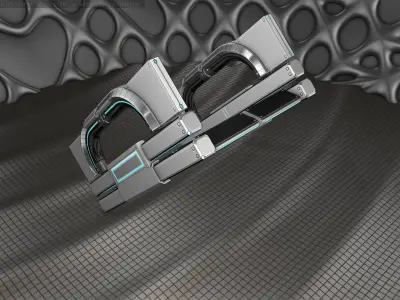 Sci-Fi Stairs - 3 - Silver Blue Neon Light Version Low-poly 3D model