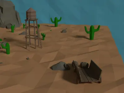LowPoly Western Mine with Water tower Low-poly 3D model