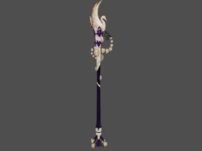 Magical Staff Phoenix Bird Wizard Wand Stick Props Item Scepter Low-poly 3D model