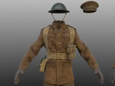British WW1 Uniform and Lee Enfield MK III Low-poly 3D model