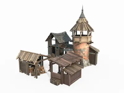 Hand drawn style medieval architecture utility room 3D model