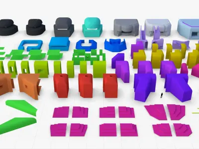 Modular Bunker WWII Low-poly 3D model