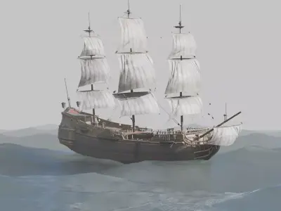 Pirate Ship In The Middle Of The Ocean 3D model
