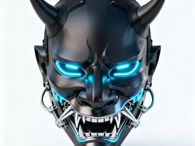 Cyberpunk Oni Half Mask 3D Model 3D Model Low-poly 3D model