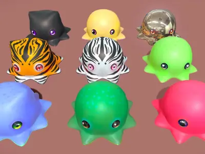 Cute Octopuss Collection - Animated Low-poly 3D model
