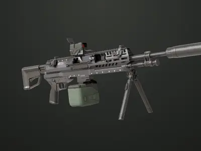 Machine Gun 14 Black All PBR Unity UE Textures Low-poly 3D model