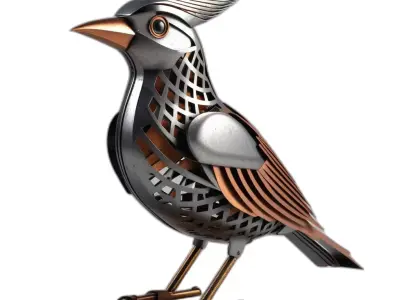 Intricate Metal Bird Sculpture Low-poly 3D model