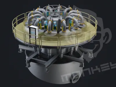 hydrocyclones machine with pipes 3D model