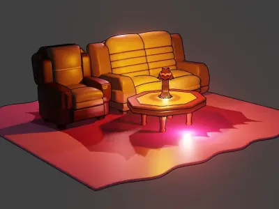Couch single and double with table and lamp updated  Free 3D model