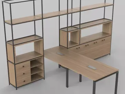 office book shelf with metal 4000x2400mm Low-poly 3D model