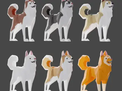 Pack of 12 low poly stylized husky dogs  Low-poly 3D model