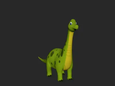 3D Model Brachiasaurus Dinosaur Cartoon Character with Textures Low-poly 3D model