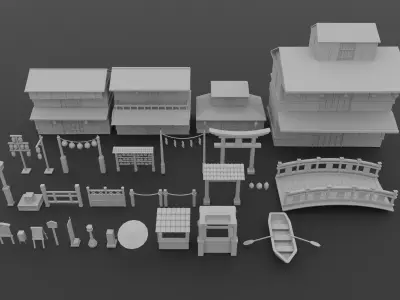 Japanese Village Low-poly 3D model