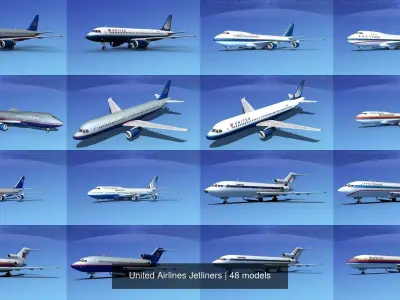 48 United Airlines Jetliners 3D Model Collection