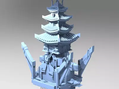 cyberpunk AsianTower Castle 2  3D model