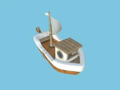 Cartoon Boat 09 - Wood White - Low Poly Ship Low-poly 3D model