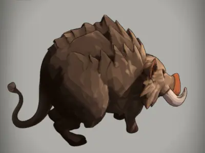 Wild boar in cartoon style Art Low-poly 3D model Low-poly 3D model