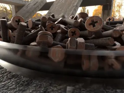 Nut And Bolt Set 4 Rusted Version Low-poly 3D model