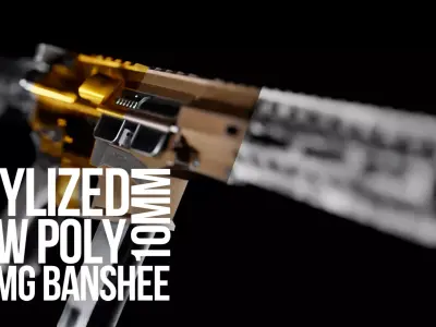 Low Poly CMMG Banshee 10mm Assault Rifle Low-poly 3D model