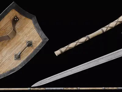 Viking Weapons Sword-Spear-Shield And Axe 3D model