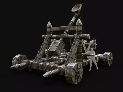 WAR MACHINE CATAPULT MEDIEVAL SIEGE ENGINE WAR BATTLE WEAPON Low-poly 3D model