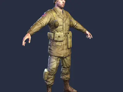 American Soldier World War Low Poly Low-poly 3D model