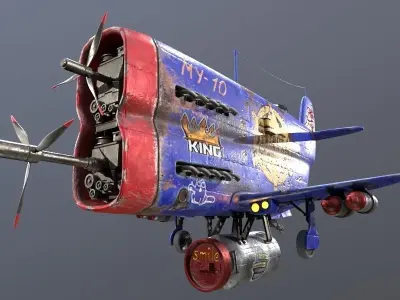 Stylized realistic dark blue  airplane Low-poly 3D model