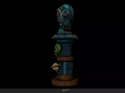 Stylized Space Invader Totem Game Ready - AI Low-poly 3D model