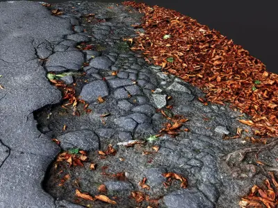 damaged asphalt road cracked debris part PBR photogrammetry Low-poly 3D model