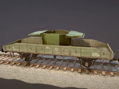 Armored Train SPU-BP railway anti-aircraft platform Low-poly 3D model