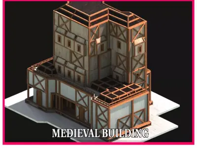 Medieval Low Poly Building Castle Wooden Village Stone House 20 Low-poly 3D model