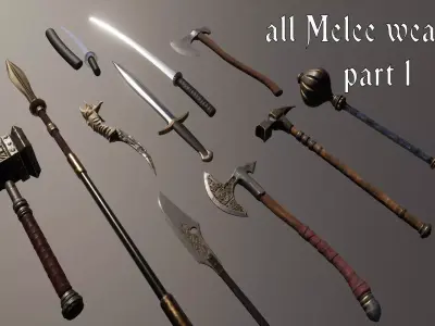 all melee weapons Low-poly 3D model