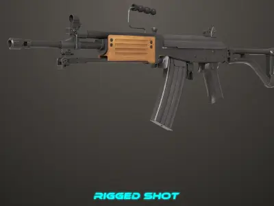 Machine Gun 13 Wood Handle All PBR Unity UE Textures Low-poly 3D model