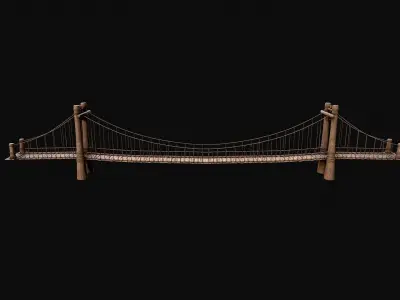 Big Wooden Rope Bridge Low-poly 3D model