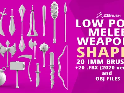 20 Low poly medieval fantasy melee weapon base mesh IMM brush 3D model