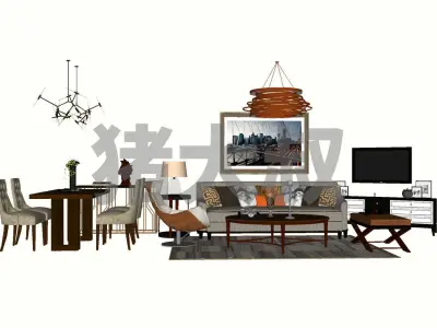 Modern style furniture lamp combination 3D model
