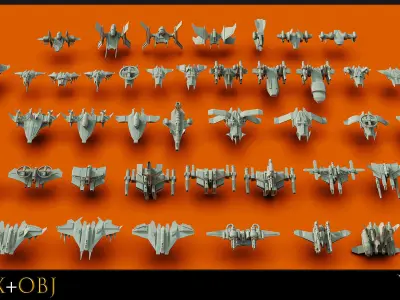 120 Spaceship-Vehicle-Sci-fi-Aircraft-Transportation-Ship-Vol 01 Low-poly 3D model