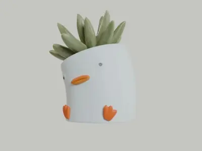 Cute Duckling Planter 3D Printable STL and OBJ for Any Plant 3D print model