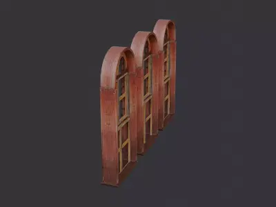 Wooden Arch Window Trio Ornate Frames Low-poly 3D model
