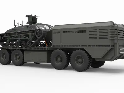 Military truck with tracked vehicle 3D model