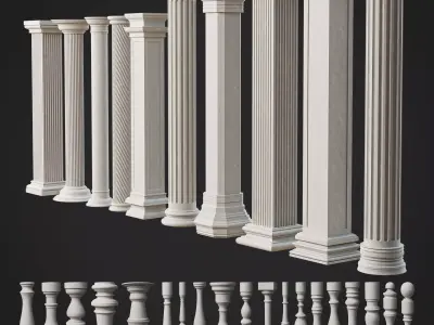 30 Columns And Balusters With Classic Design 3D model